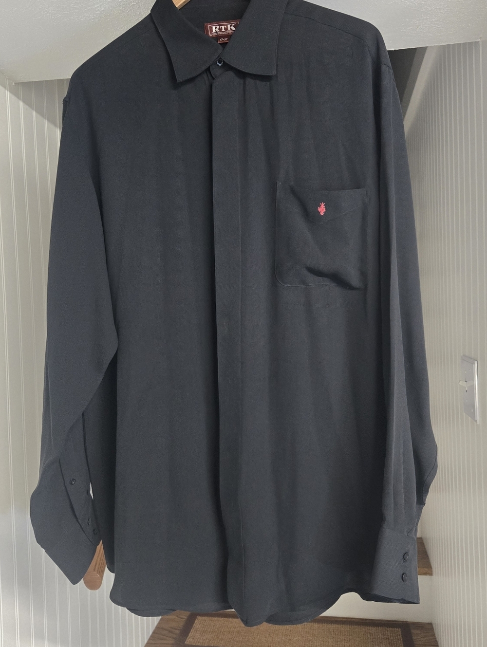 Vintage 100% Silk Black Men's Dress Lightweight Shirt Sz 17-37 ( XL ) RTK Brand